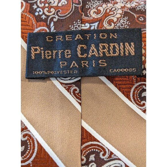 Vintage Pierre Cardin Creation Mens Neck Tie Gold Brown Printed - Picture 4 of 5